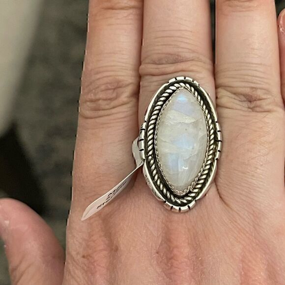Victoria Tsosie Moonstone Ring in Sterling Silver Setting Size 8 - Picture 4 of 6